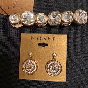 Monet Jewelry Set. Goldstone/ Crystal Bracelet and Earrings